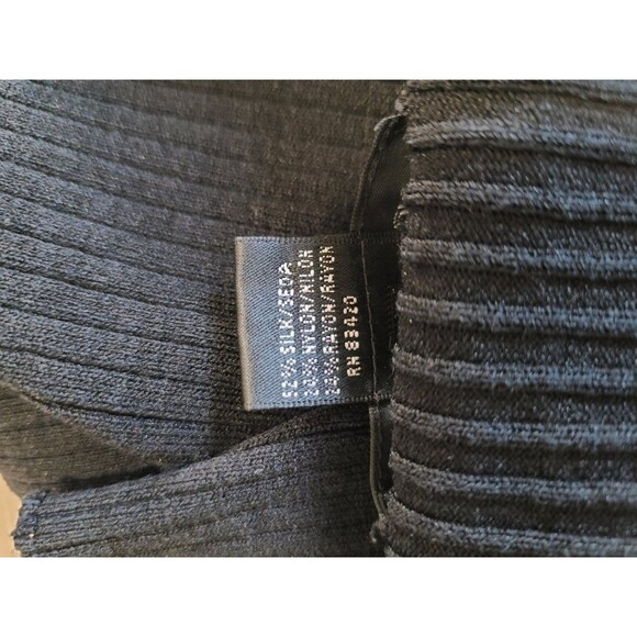 August Silk Black Ribbed Knit Top PM – Silk Cashmere Wool Blend 3/4 Sleeve - Picture 6 of 9